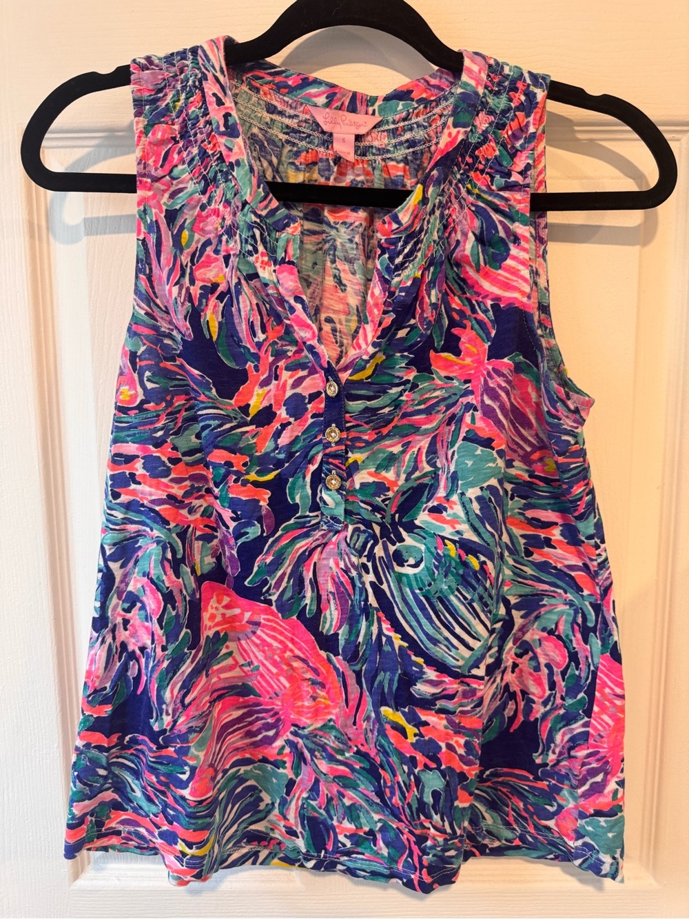Lilly Pulitzer Sleeveless V-Neck Tank Top - Multi Pink & Blue